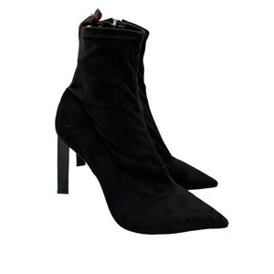 NEW SCHUTZ Benine Black Suede Pointed Toe High Heel Bootie Leopard Print 8.5